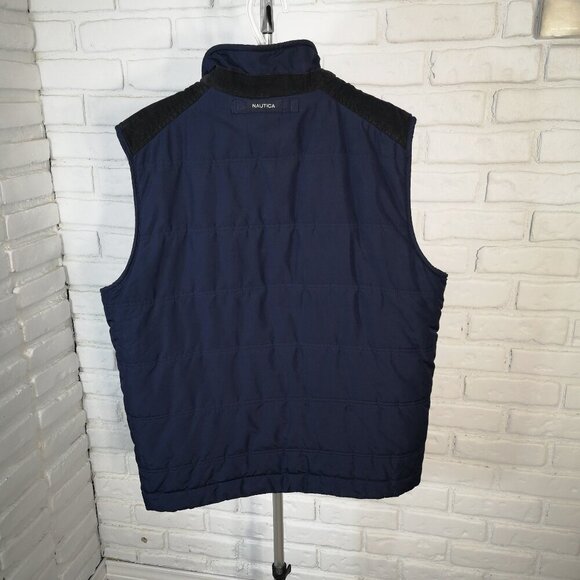 Nautica Men's Size Large Navy w/ Black Faux Fur Lined Zipper/Button Closure Vest - Picture 2 of 9